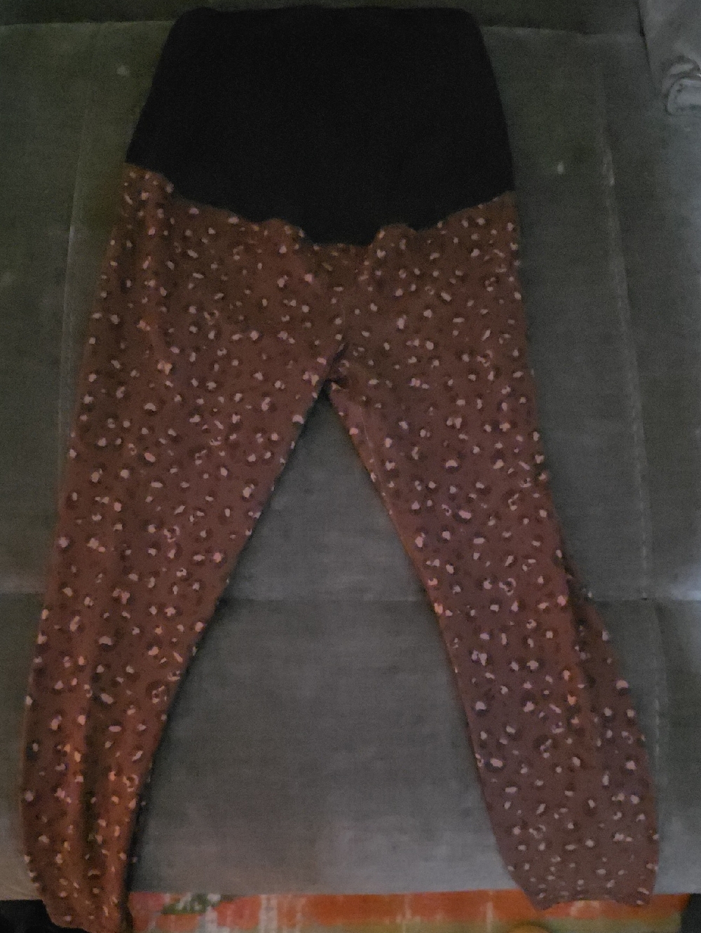 Ingrid & Isabel Brown Leopard Maternity Leggings with Black Fold-Over Waist